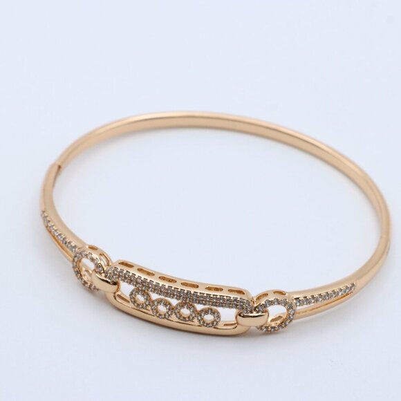 Radiant Oval Link Rose Gold Bangle with CZ Accents, XPBL0444 - Picture 3 of 12